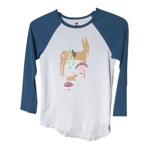 Tea Collection Oh Deer Raglan Graphic Long‎ Sleeve Tee Grey/Blue Size 10